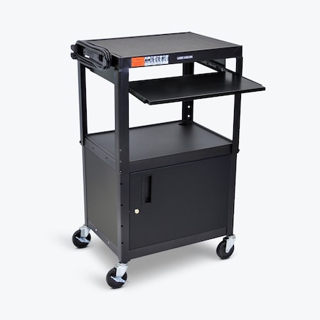Luxor Adjustable-Height Steel AV Cart with Pullout Keyboard Tray and Cabinet AVJ42KBC