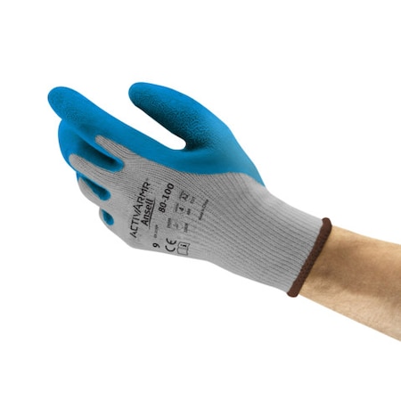 Ansell ActivArmr Coated Gloves, A2 Cut Level, 10 ga, Palm Latex Coating, Seamless Knit, L, 1 Pair 80-100