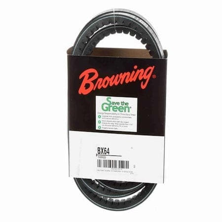Zoro Select BX64 Cogged, Classical V-Belt, 67 in Outside Length, 21/32 in Top Width, 13/32 in Thickness, 1 Ribs 46U070