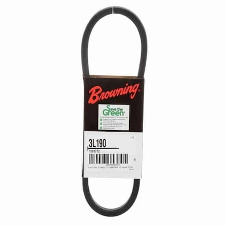 Zoro Select 3L190 FHP V-Belt, 19 in Outside Length, 3/8 in Top Width, 7/32 in Thickness, 1 Ribs 42W372