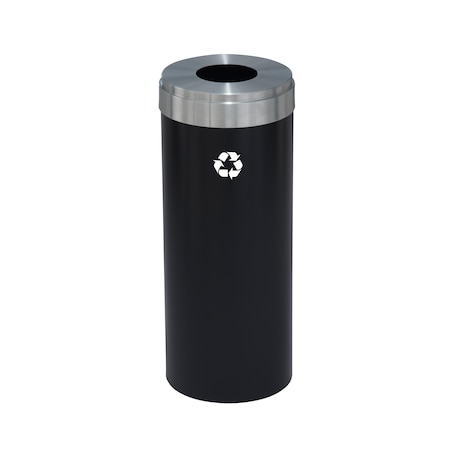 Glaro 12 gal Round Recycling Bin, Satin Black/Satin Aluminum B-1232BK-SA-B1