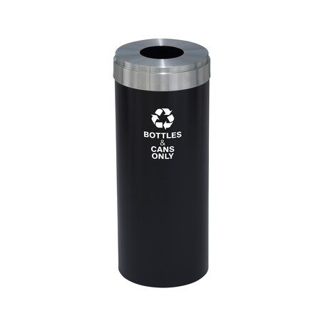 Glaro 12 gal Round Recycling Bin, Satin Black/Satin Aluminum B-1232BK-SA-B6