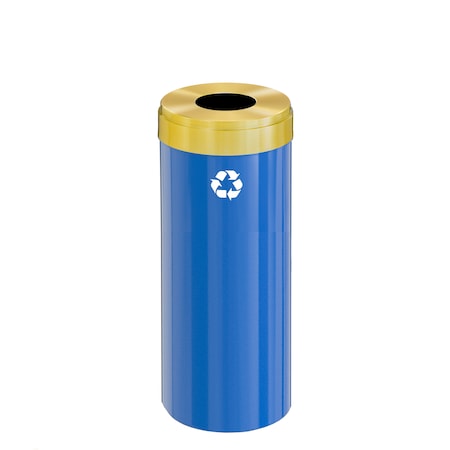 Glaro 12 gal Round Recycling Bin, Blue/Satin Brass B-1232BL-BE-B1