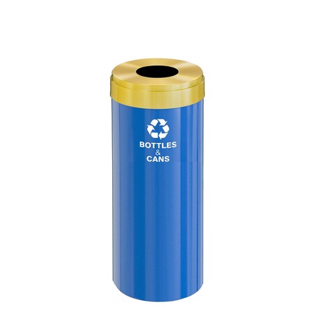 Glaro 12 gal Round Recycling Bin, Blue/Satin Brass B-1232BL-BE-B2