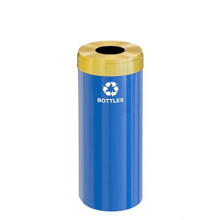 Glaro 12 gal Round Recycling Bin, Blue/Satin Brass B-1232BL-BE-B3