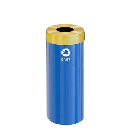 Glaro 12 gal Round Recycling Bin, Blue/Satin Brass B-1232BL-BE-B4