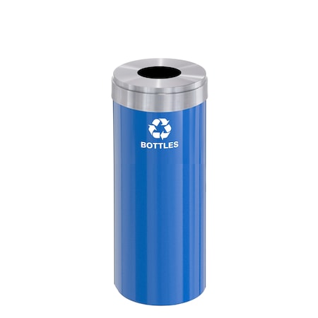 Glaro 12 gal Round Recycling Bin, Blue/Satin Aluminum B-1232BL-SA-B3