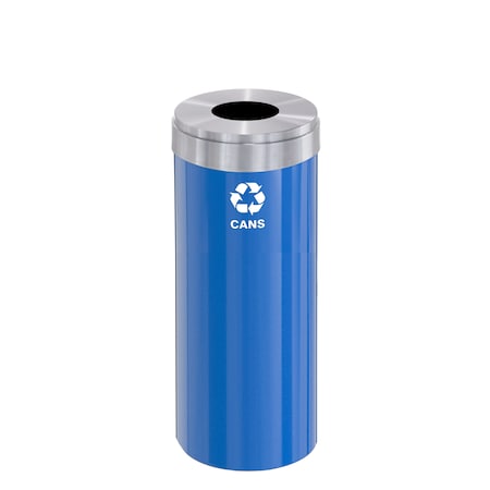 Glaro 12 gal Round Recycling Bin, Blue/Satin Aluminum B-1232BL-SA-B4