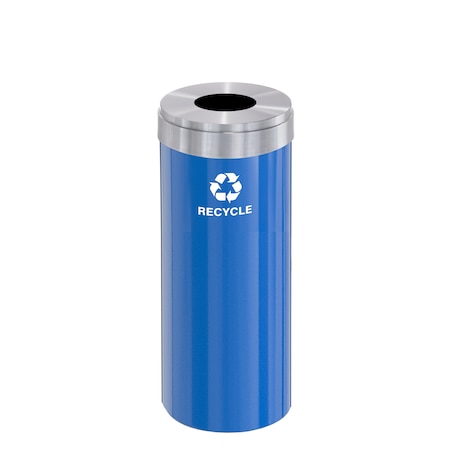 Glaro 12 gal Round Recycling Bin, Blue/Satin Aluminum B-1232BL-SA-B5