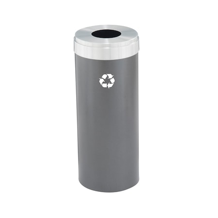 Glaro 12 gal Round Recycling Bin, Silver Vein/Satin Aluminum B-1232SV-SA-B1