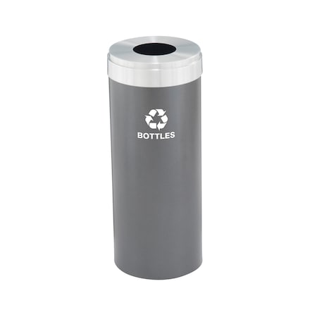 Glaro 12 gal Round Recycling Bin, Silver Vein/Satin Aluminum B-1232SV-SA-B3