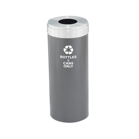 Glaro 12 gal Round Recycling Bin, Silver Vein/Satin Aluminum B-1232SV-SA-B6