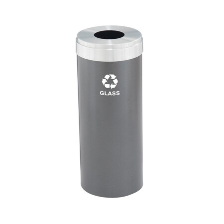 Glaro 12 gal Round Recycling Bin, Silver Vein/Satin Aluminum B-1232SV-SA-B8