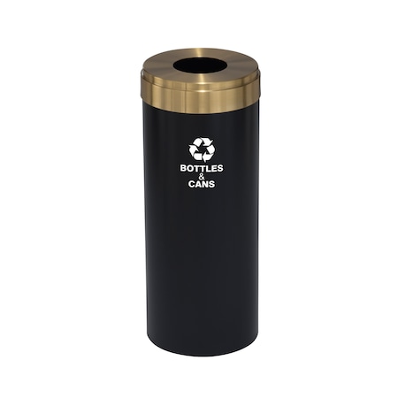 Glaro 15 gal Round Recycling Bin, Satin Black/Satin Brass B-1242BK-BE-B2