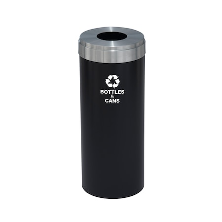 Glaro 15 gal Round Recycling Bin, Satin Black/Satin Aluminum B-1242BK-SA-B2