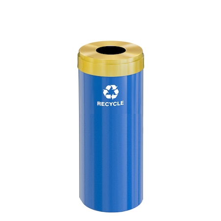 Glaro 15 gal Round Recycling Bin, Blue/Satin Brass B-1242BL-BE-B5