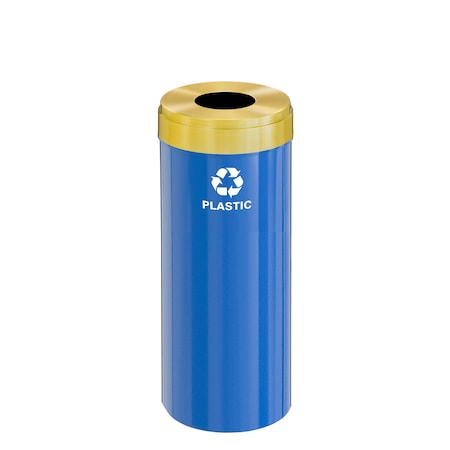 Glaro 15 gal Round Recycling Bin, Blue/Satin Brass B-1242BL-BE-B7