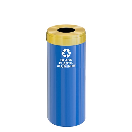 Glaro 15 gal Round Recycling Bin, Blue/Satin Brass B-1242BL-BE-B9