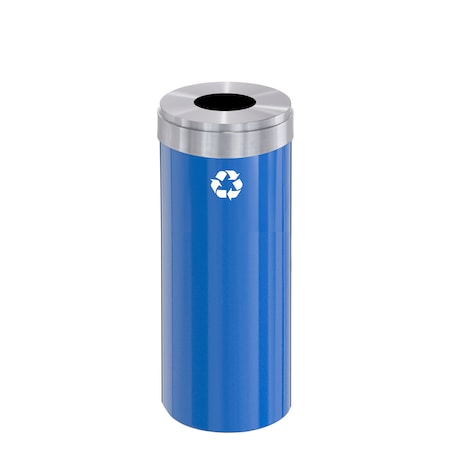 Glaro 15 gal Round Recycling Bin, Blue/Satin Aluminum B-1242BL-SA-B1
