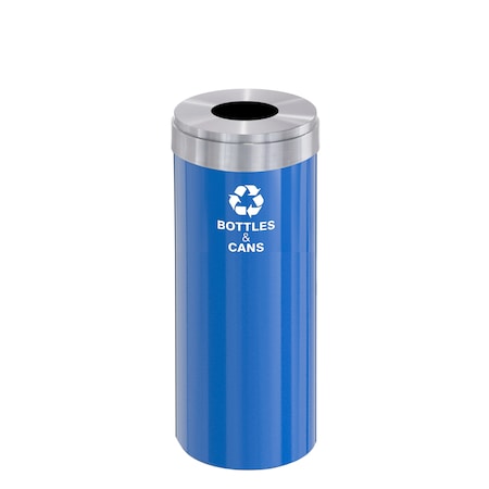 Glaro 15 gal Round Recycling Bin, Blue/Satin Aluminum B-1242BL-SA-B2