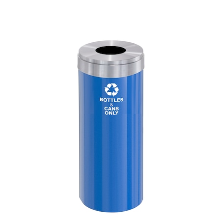 Glaro 15 gal Round Recycling Bin, Blue/Satin Aluminum B-1242BL-SA-B6