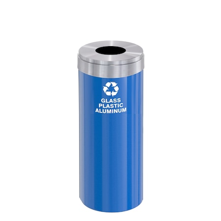 Glaro 15 gal Round Recycling Bin, Blue/Satin Aluminum B-1242BL-SA-B9