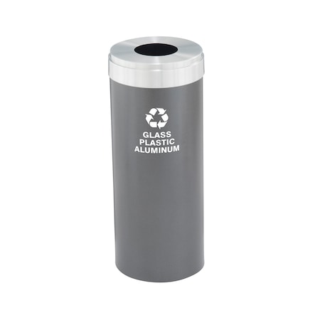 Glaro 15 gal Round Recycling Bin, Silver Vein/Satin Aluminum B-1242SV-SA-B9
