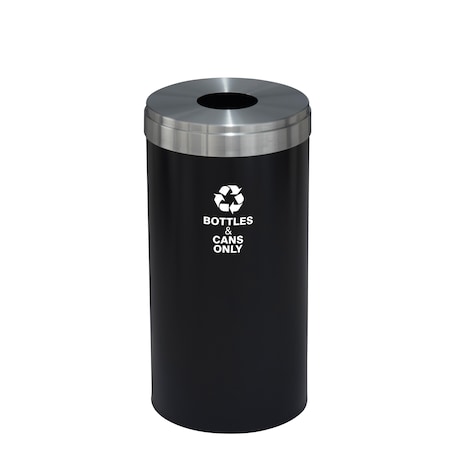 Glaro 16 gal Round Recycling Bin, Satin Black/Satin Aluminum B-1532BK-SA-B6