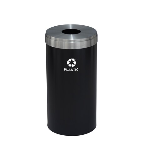Glaro 16 gal Round Recycling Bin, Satin Black/Satin Aluminum B-1532BK-SA-B7