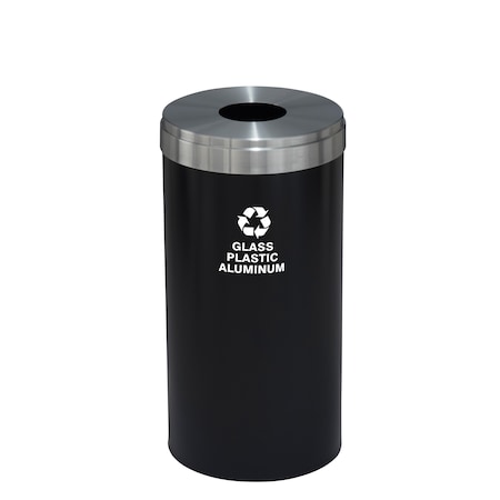 Glaro 16 gal Round Recycling Bin, Satin Black/Satin Aluminum B-1532BK-SA-B9