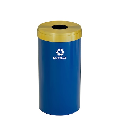 Glaro 16 gal Round Recycling Bin, Blue/Satin Brass B-1532BL-BE-B3