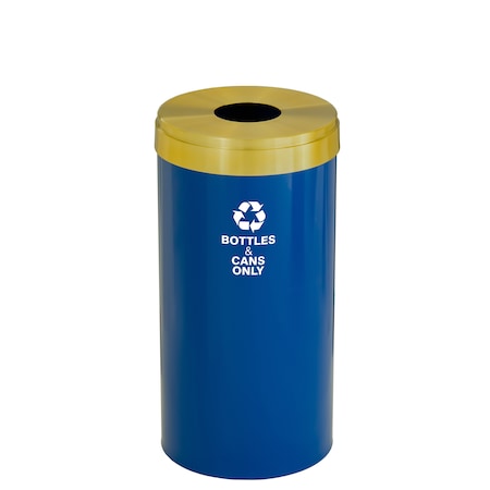 Glaro 16 gal Round Recycling Bin, Blue/Satin Brass B-1532BL-BE-B6