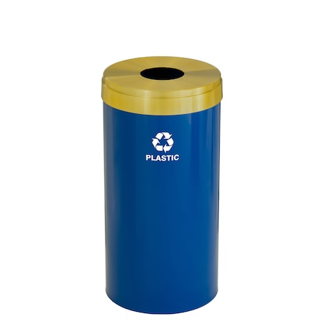 Glaro 16 gal Round Recycling Bin, Blue/Satin Brass B-1532BL-BE-B7