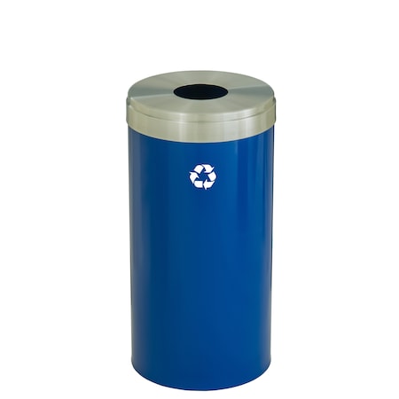 Glaro 16 gal Round Recycling Bin, Blue/Satin Aluminum B-1532BL-SA-B1
