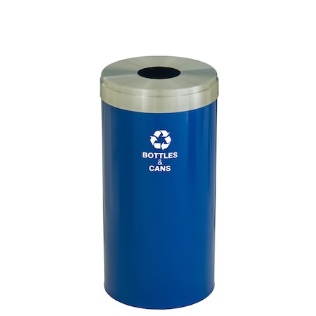 Glaro 16 gal Round Recycling Bin, Blue/Satin Aluminum B-1532BL-SA-B2