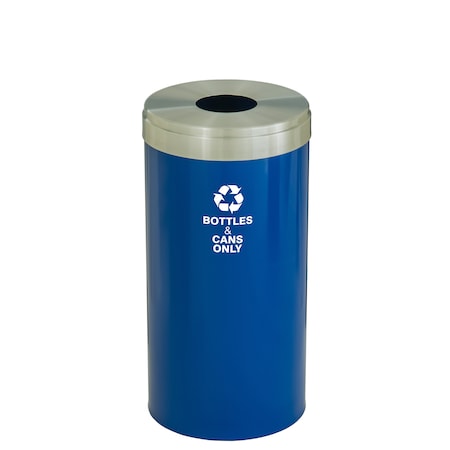 Glaro 16 gal Round Recycling Bin, Blue/Satin Aluminum B-1532BL-SA-B6