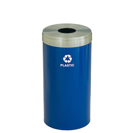 Glaro 16 gal Round Recycling Bin, Blue/Satin Aluminum B-1532BL-SA-B7