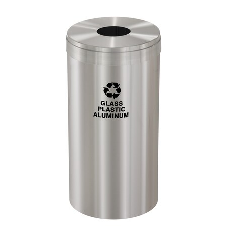 Glaro 16 gal Round Recycling Bin, Satin Aluminum B-1532SA-SA-B9
