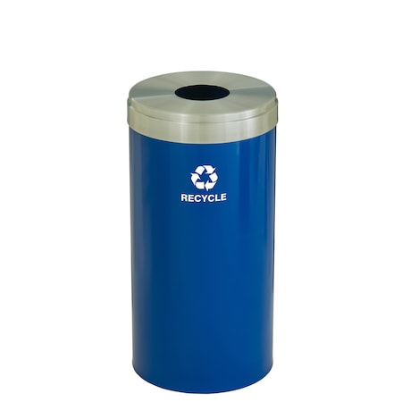 Glaro 23 gal Round Recycling Bin, Blue/Satin Aluminum B-1542BL-SA-B5