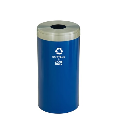 Glaro 23 gal Round Recycling Bin, Blue/Satin Aluminum B-1542BL-SA-B6