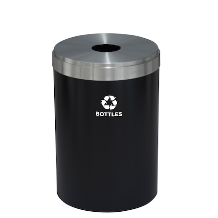 Glaro 33 gal Round Recycling Bin, Satin Black/Satin Aluminum B-2032BK-SA-B3