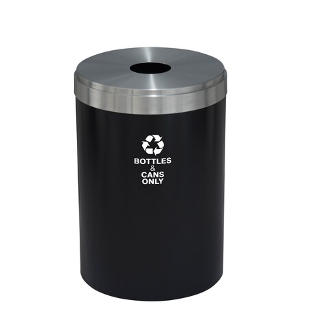 Glaro 33 gal Round Recycling Bin, Satin Black/Satin Aluminum B-2032BK-SA-B6