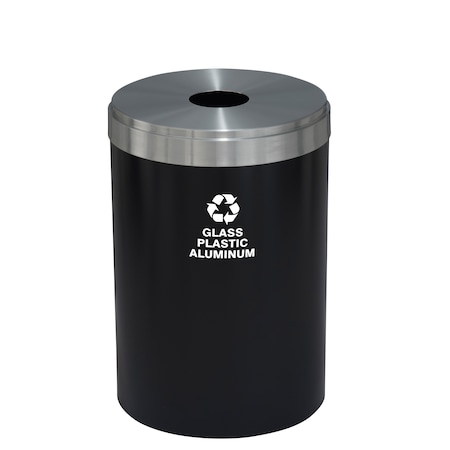 Glaro 33 gal Round Recycling Bin, Satin Black/Satin Aluminum B-2032BK-SA-B9