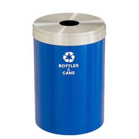 Glaro 33 gal Round Recycling Bin, Blue/Satin Aluminum B-2032BL-SA-B2