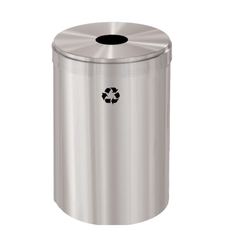 Glaro 33 gal Round Recycling Bin, Satin Aluminum B-2032SA-SA-B1