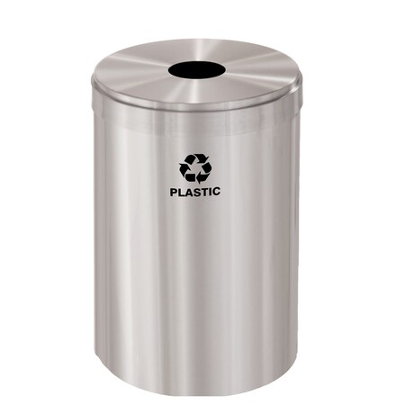 Glaro 33 gal Round Recycling Bin, Satin Aluminum B-2032SA-SA-B7