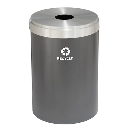 Glaro 33 gal Round Recycling Bin, Silver Vein/Satin Aluminum B-2032SV-SA-B5