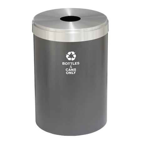 Glaro 33 gal Round Recycling Bin, Silver Vein/Satin Aluminum B-2032SV-SA-B6
