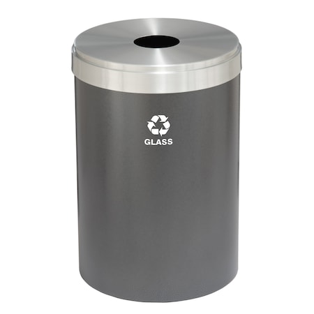 Glaro 33 gal Round Recycling Bin, Silver Vein/Satin Aluminum B-2032SV-SA-B8
