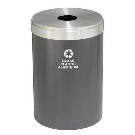 Glaro 33 gal Round Recycling Bin, Silver Vein/Satin Aluminum B-2032SV-SA-B9